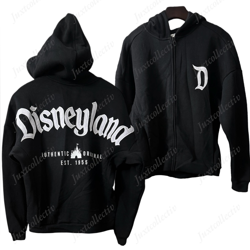 NWT Disneyland Logo Authentic Original Castle Black Zip Hoodie Sweatshirt